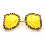 Womens Large Rhinestone Show Light Rim Trim Metal Rim Butterfly Sunglasses