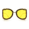 Womens Large Rhinestone Show Light Rim Trim Metal Rim Butterfly Sunglasses