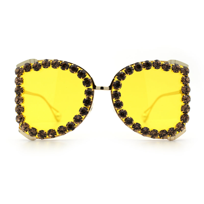 Womens Large Rhinestone Show Light Rim Trim Metal Rim Butterfly Sunglasses
