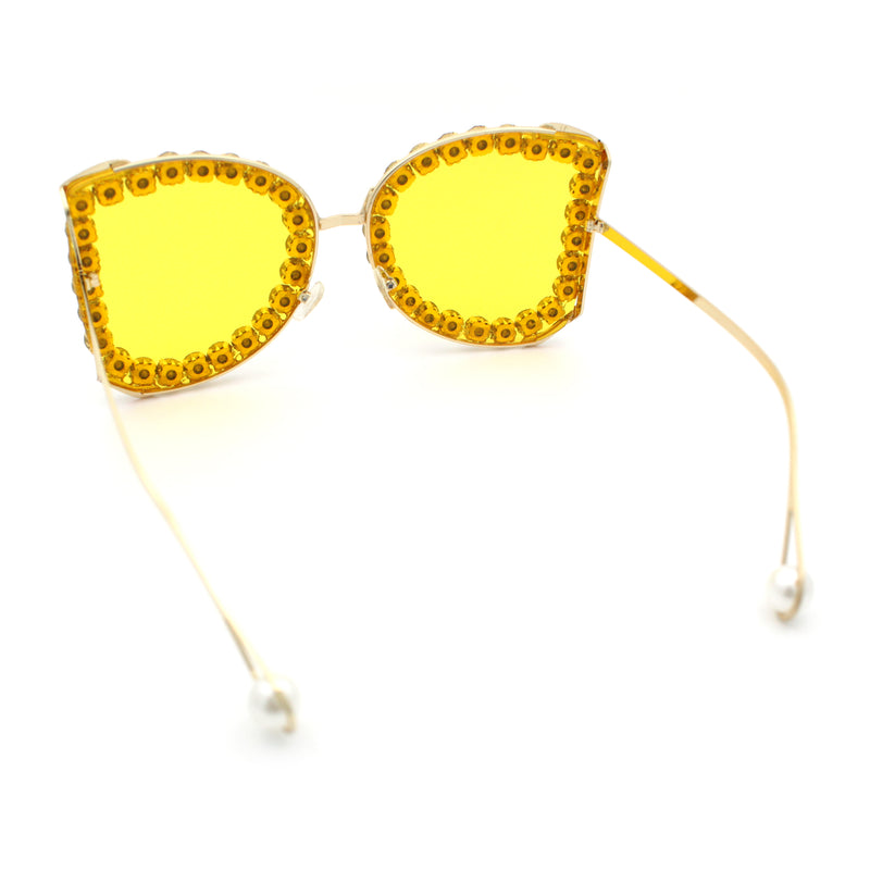 Womens Large Rhinestone Show Light Rim Trim Metal Rim Butterfly Sunglasses