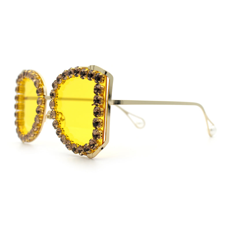 Womens Large Rhinestone Show Light Rim Trim Metal Rim Butterfly Sunglasses