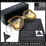 Womens Large Rhinestone Show Light Rim Trim Metal Rim Butterfly Sunglasses