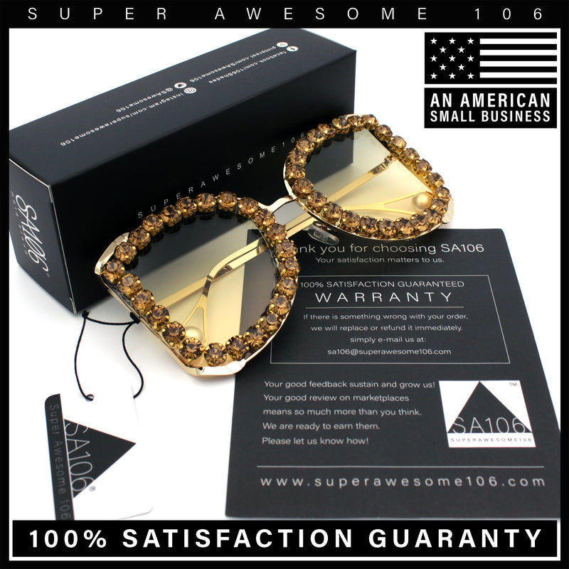 Womens Large Rhinestone Show Light Rim Trim Metal Rim Butterfly Sunglasses