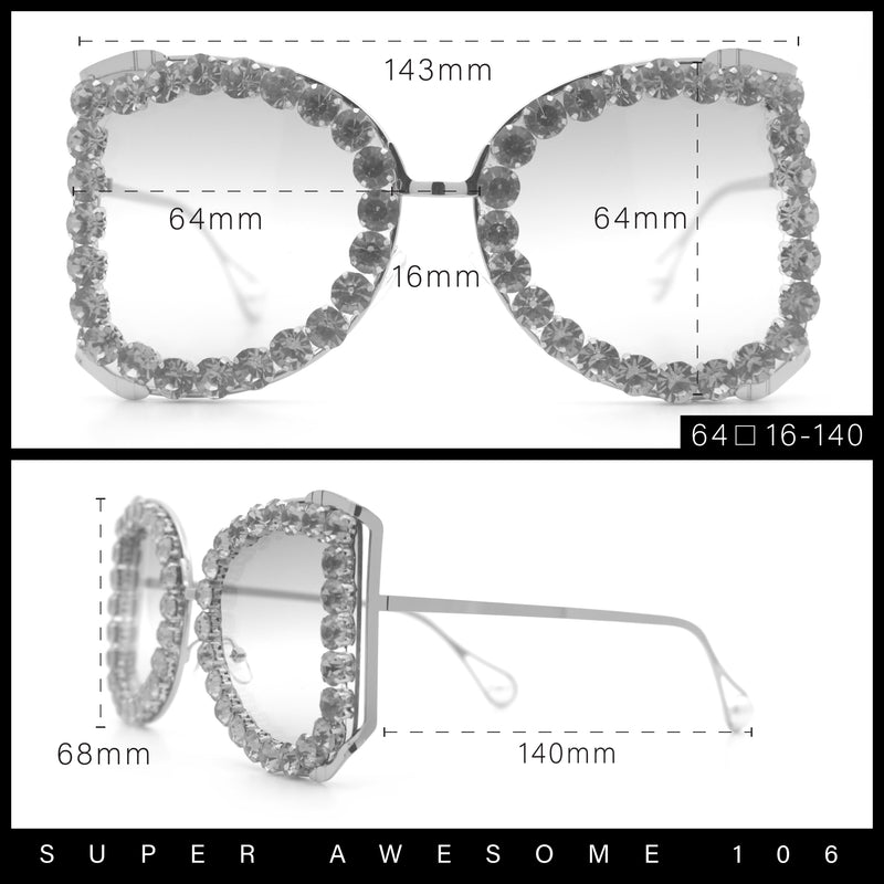 Womens Large Rhinestone Show Light Rim Trim Metal Rim Butterfly Sunglasses