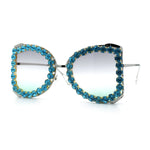 Womens Large Rhinestone Show Light Rim Trim Metal Rim Butterfly Sunglasses