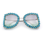 Womens Large Rhinestone Show Light Rim Trim Metal Rim Butterfly Sunglasses