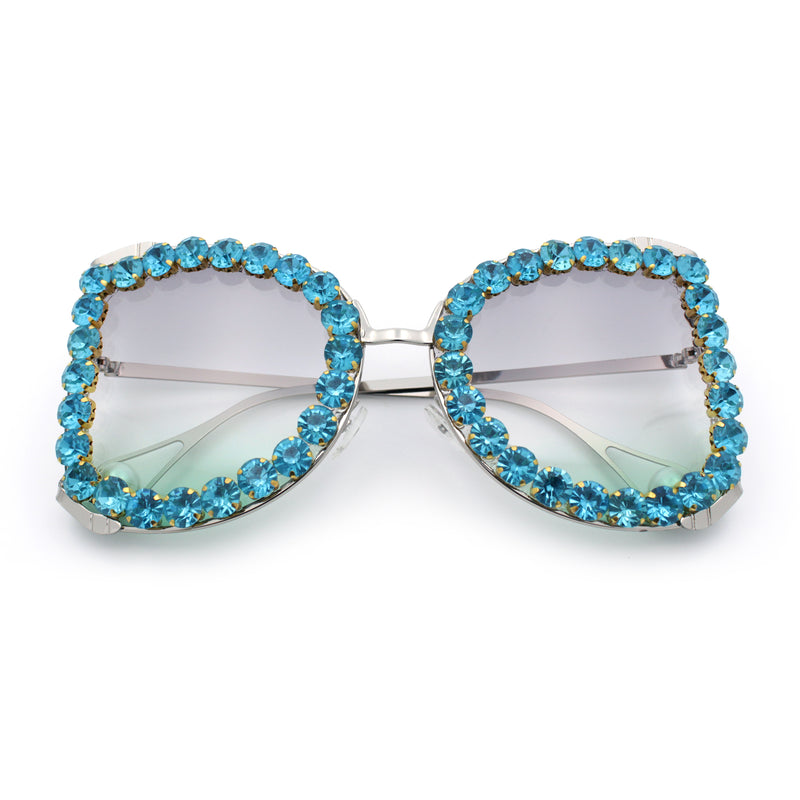 Womens Large Rhinestone Show Light Rim Trim Metal Rim Butterfly Sunglasses