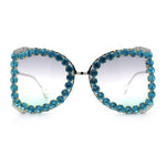 Womens Large Rhinestone Show Light Rim Trim Metal Rim Butterfly Sunglasses