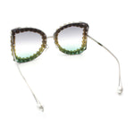Womens Large Rhinestone Show Light Rim Trim Metal Rim Butterfly Sunglasses