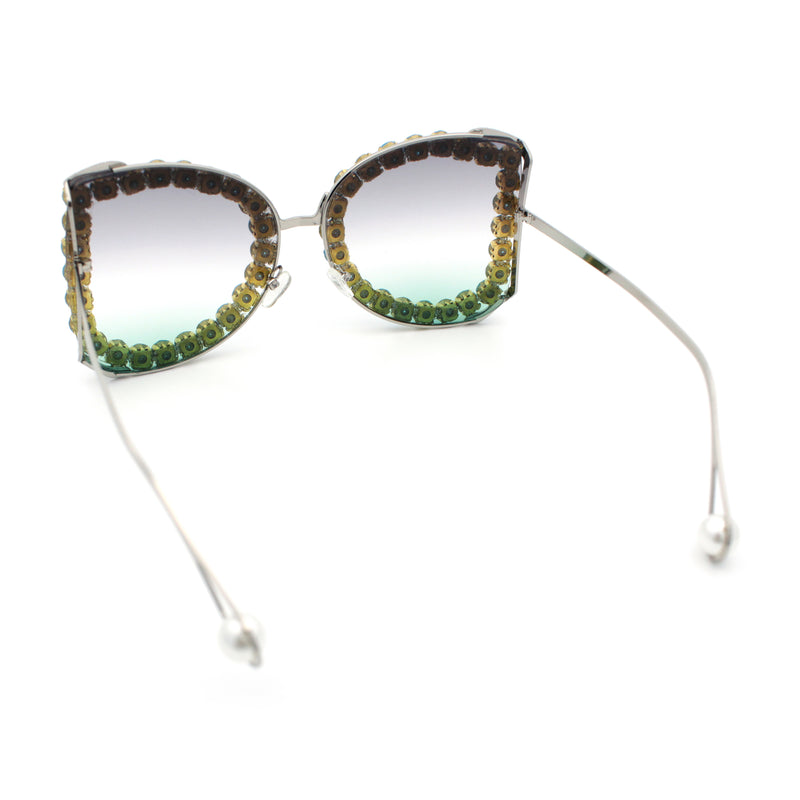 Womens Large Rhinestone Show Light Rim Trim Metal Rim Butterfly Sunglasses