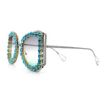 Womens Large Rhinestone Show Light Rim Trim Metal Rim Butterfly Sunglasses