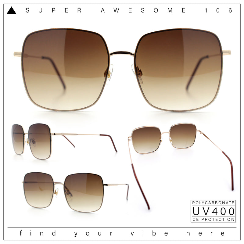 Womens Rectangle Exposed Lens Edge Thin Metal Rim Designer Fashion Sunglasses