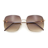 Womens Rectangle Exposed Lens Edge Thin Metal Rim Designer Fashion Sunglasses