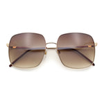 Womens Rectangle Exposed Lens Edge Thin Metal Rim Designer Fashion Sunglasses