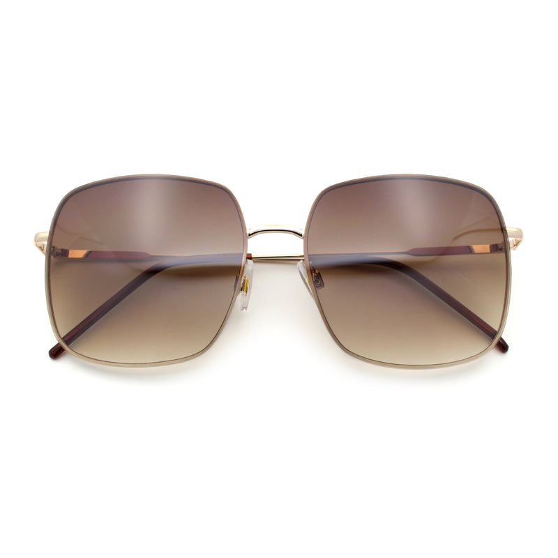 Womens Rectangle Exposed Lens Edge Thin Metal Rim Designer Fashion Sunglasses