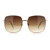 Womens Rectangle Exposed Lens Edge Thin Metal Rim Designer Fashion Sunglasses