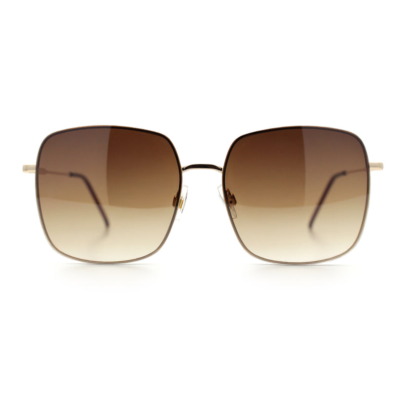 Womens Rectangle Exposed Lens Edge Thin Metal Rim Designer Fashion Sunglasses