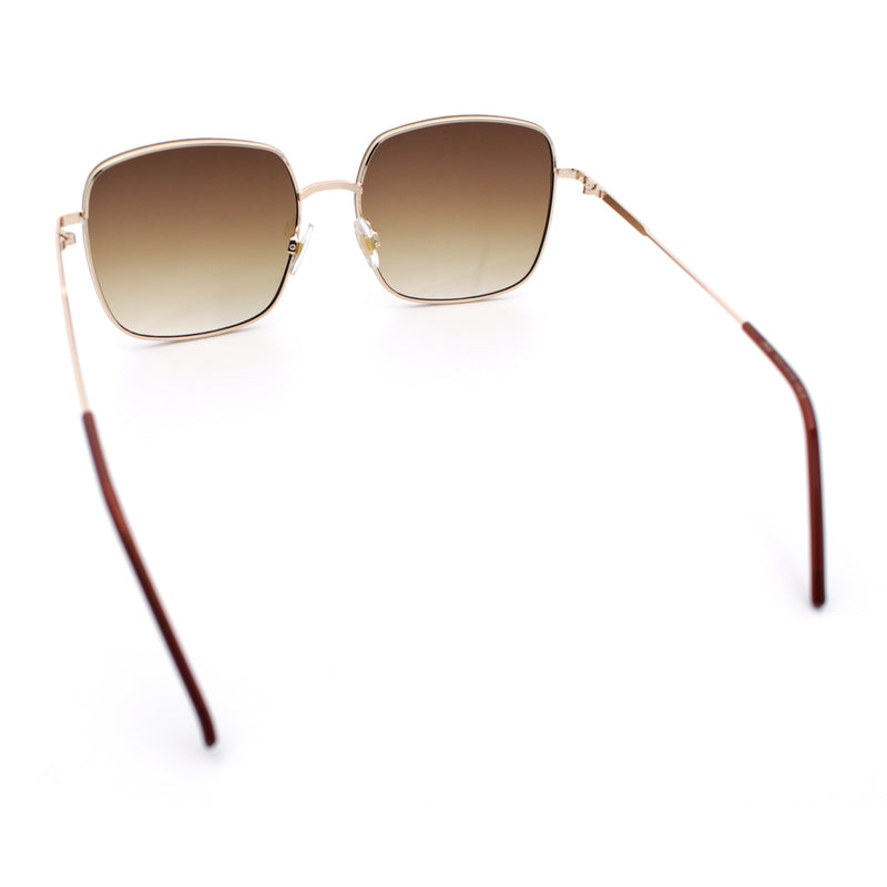 Womens Rectangle Exposed Lens Edge Thin Metal Rim Designer Fashion Sunglasses