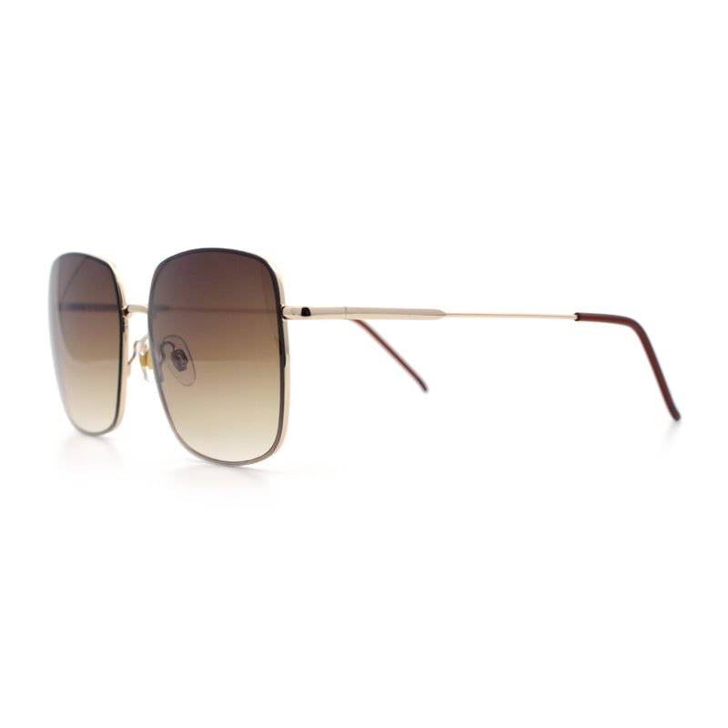 Womens Rectangle Exposed Lens Edge Thin Metal Rim Designer Fashion Sunglasses