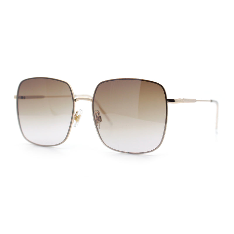 Womens Rectangle Exposed Lens Edge Thin Metal Rim Designer Fashion Sunglasses