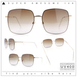 Womens Rectangle Exposed Lens Edge Thin Metal Rim Designer Fashion Sunglasses