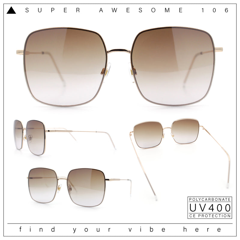 Womens Rectangle Exposed Lens Edge Thin Metal Rim Designer Fashion Sunglasses