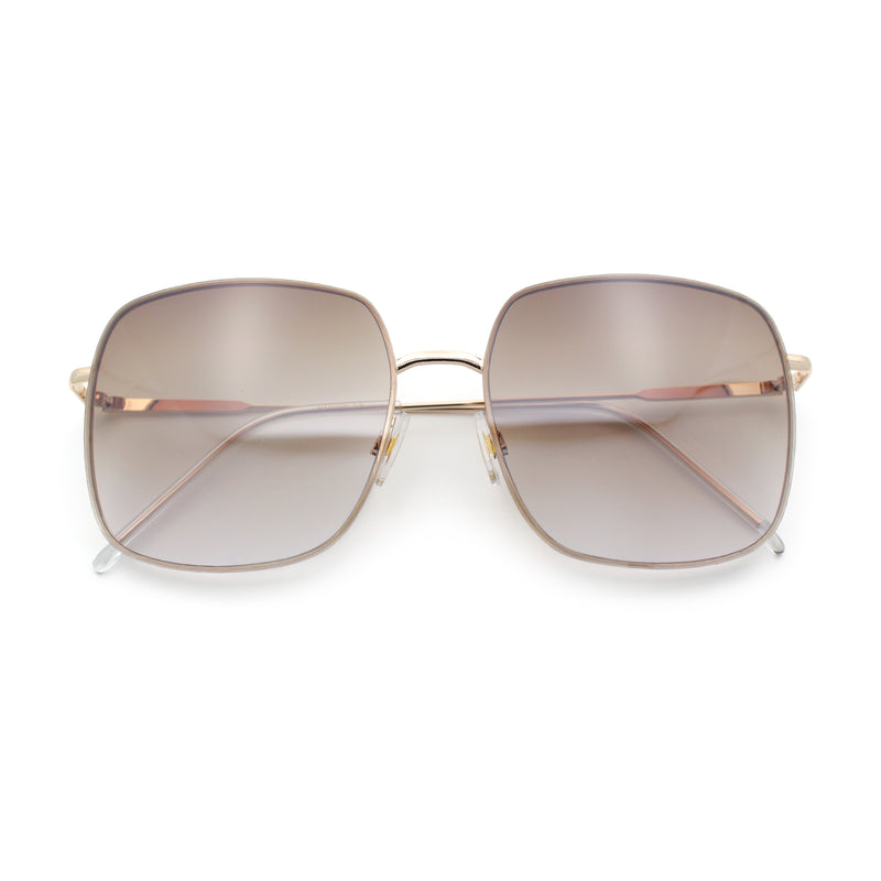 Womens Rectangle Exposed Lens Edge Thin Metal Rim Designer Fashion Sunglasses