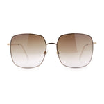 Womens Rectangle Exposed Lens Edge Thin Metal Rim Designer Fashion Sunglasses