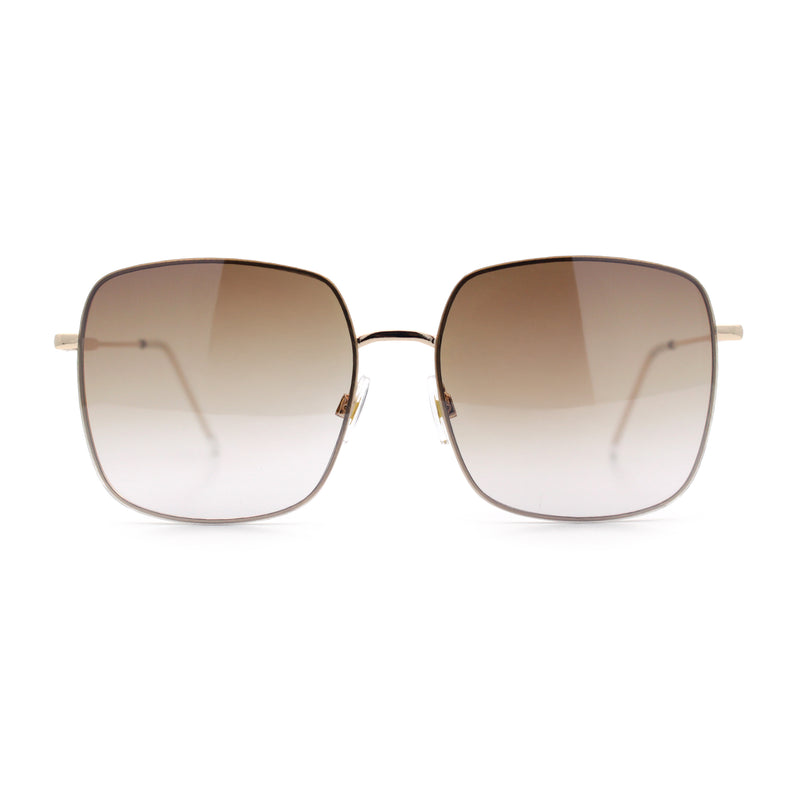 Womens Rectangle Exposed Lens Edge Thin Metal Rim Designer Fashion Sunglasses