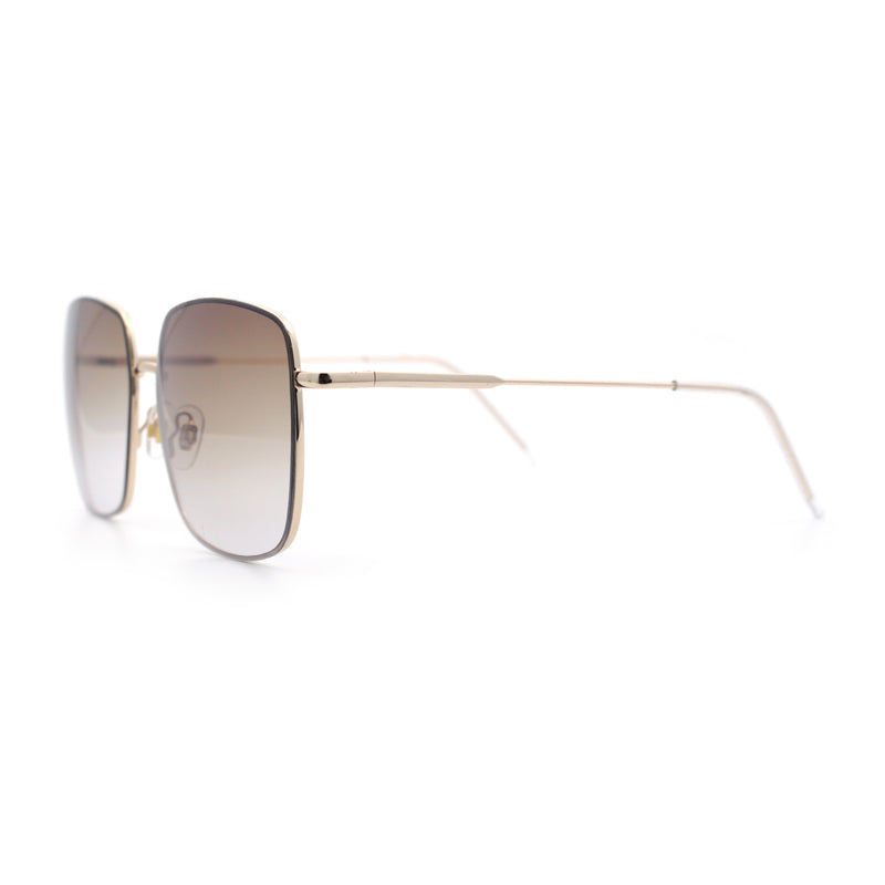 Womens Rectangle Exposed Lens Edge Thin Metal Rim Designer Fashion Sunglasses