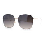Womens Rectangle Exposed Lens Edge Thin Metal Rim Designer Fashion Sunglasses