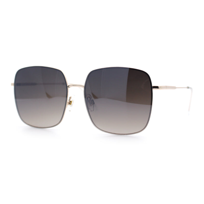 Womens Rectangle Exposed Lens Edge Thin Metal Rim Designer Fashion Sunglasses