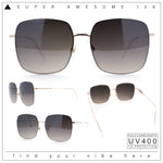 Womens Rectangle Exposed Lens Edge Thin Metal Rim Designer Fashion Sunglasses