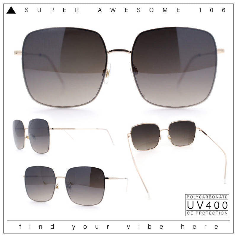 Womens Rectangle Exposed Lens Edge Thin Metal Rim Designer Fashion Sunglasses