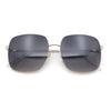 Womens Rectangle Exposed Lens Edge Thin Metal Rim Designer Fashion Sunglasses