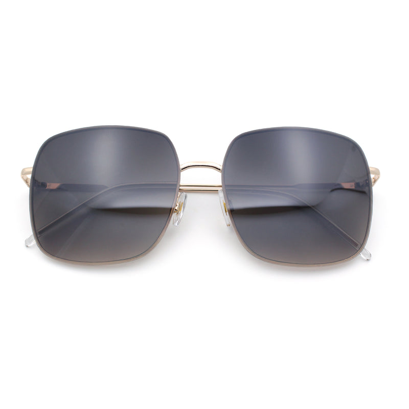 Womens Rectangle Exposed Lens Edge Thin Metal Rim Designer Fashion Sunglasses