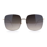 Womens Rectangle Exposed Lens Edge Thin Metal Rim Designer Fashion Sunglasses