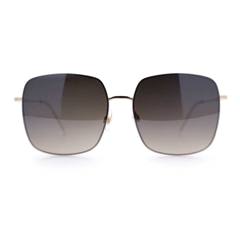 Womens Rectangle Exposed Lens Edge Thin Metal Rim Designer Fashion Sunglasses
