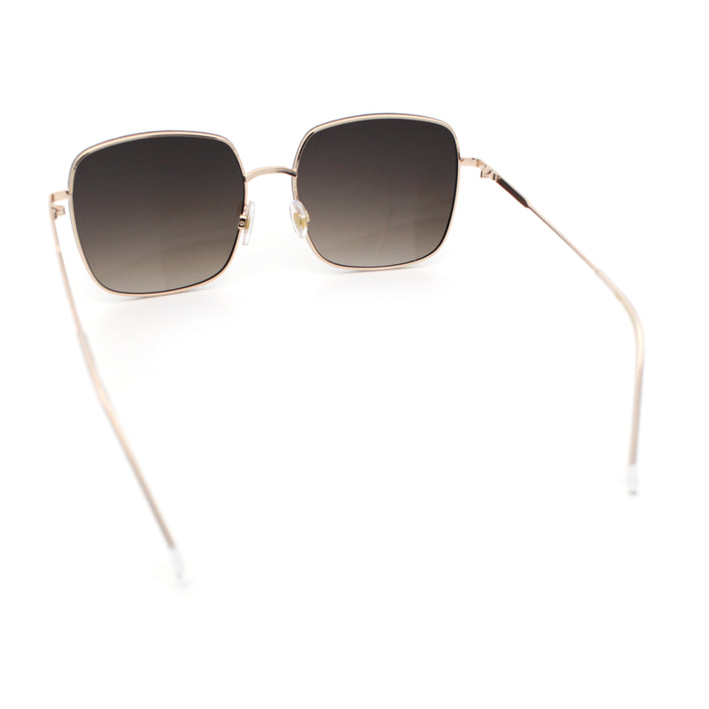 Womens Rectangle Exposed Lens Edge Thin Metal Rim Designer Fashion Sunglasses