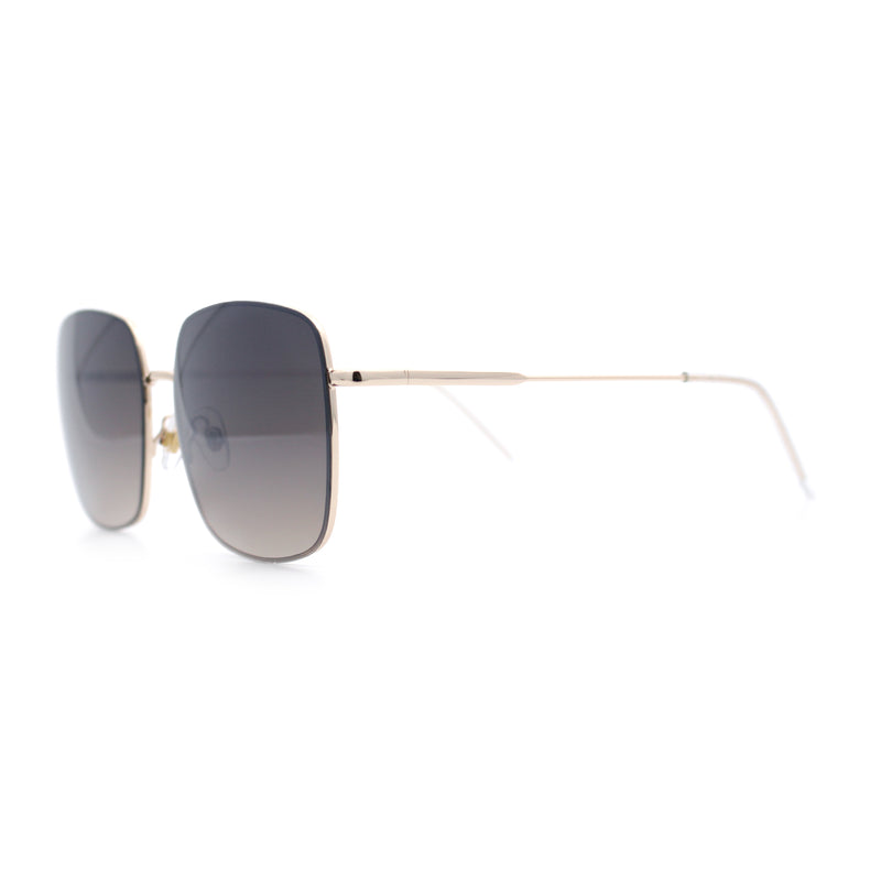 Womens Rectangle Exposed Lens Edge Thin Metal Rim Designer Fashion Sunglasses