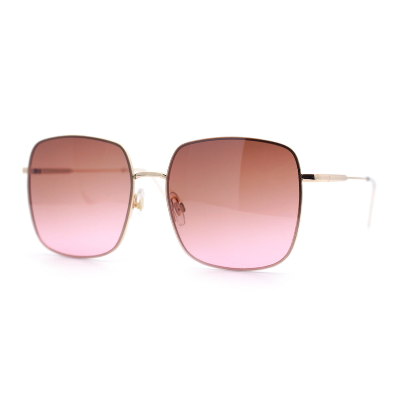 Womens Rectangle Exposed Lens Edge Thin Metal Rim Designer Fashion Sunglasses