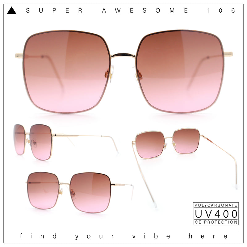 Womens Rectangle Exposed Lens Edge Thin Metal Rim Designer Fashion Sunglasses