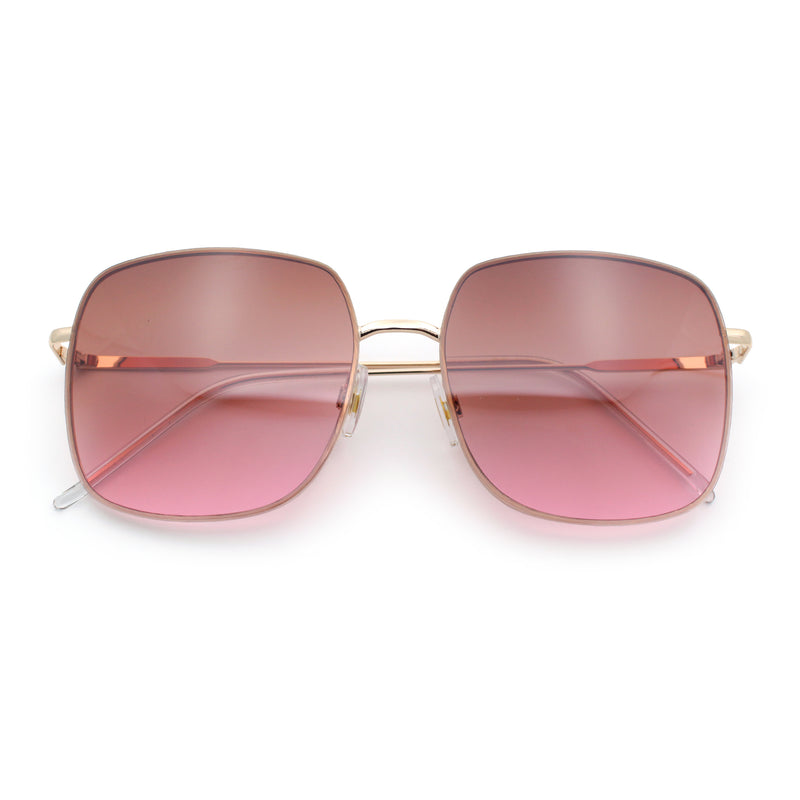 Womens Rectangle Exposed Lens Edge Thin Metal Rim Designer Fashion Sunglasses