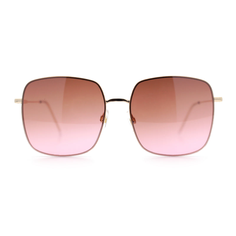 Womens Rectangle Exposed Lens Edge Thin Metal Rim Designer Fashion Sunglasses