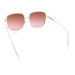 Womens Rectangle Exposed Lens Edge Thin Metal Rim Designer Fashion Sunglasses