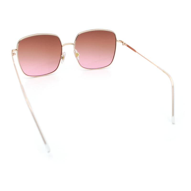 Womens Rectangle Exposed Lens Edge Thin Metal Rim Designer Fashion Sunglasses