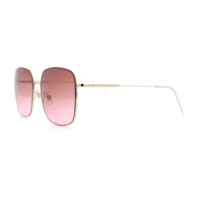 Womens Rectangle Exposed Lens Edge Thin Metal Rim Designer Fashion Sunglasses