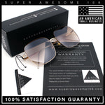 Womens Rectangle Exposed Lens Edge Thin Metal Rim Designer Fashion Sunglasses