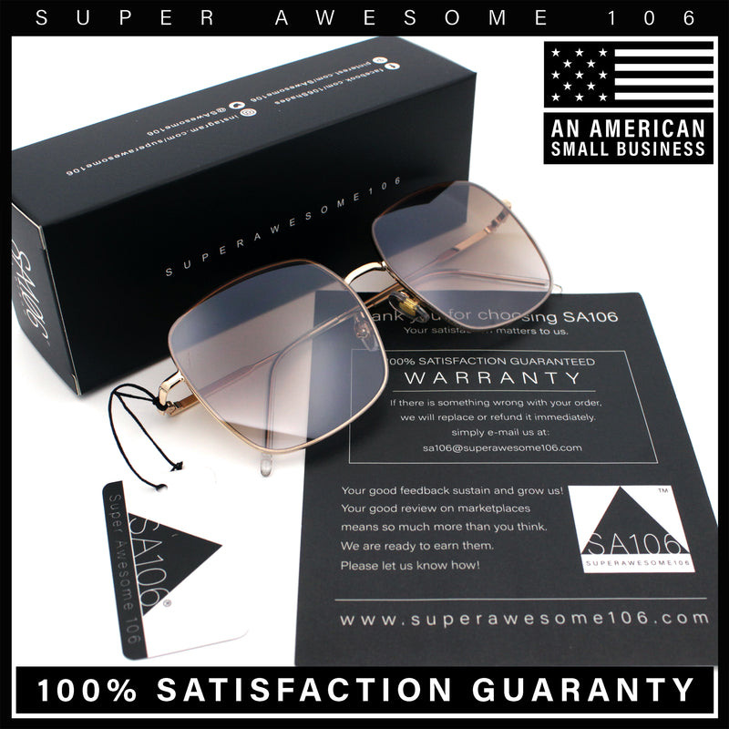 Womens Rectangle Exposed Lens Edge Thin Metal Rim Designer Fashion Sunglasses