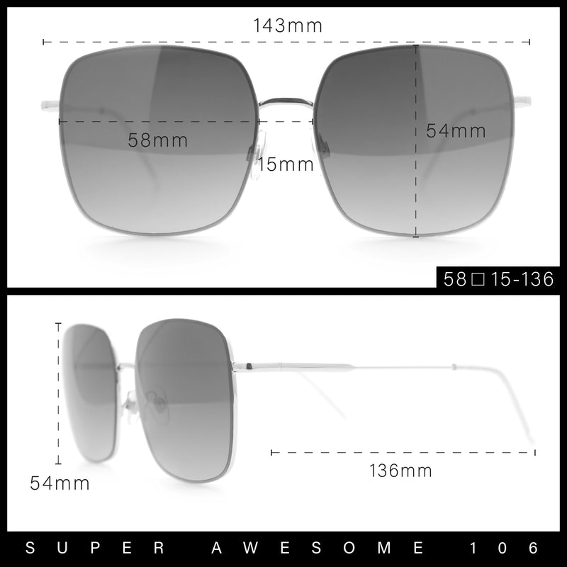 Womens Rectangle Exposed Lens Edge Thin Metal Rim Designer Fashion Sunglasses